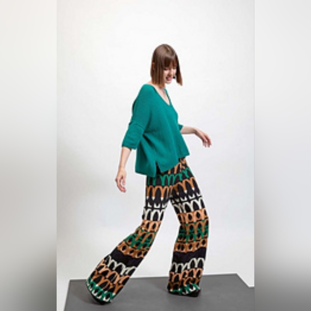 •171• ZARA High Waist Wide Leg Geometric Tribal Safari Print Palazzo  Pants